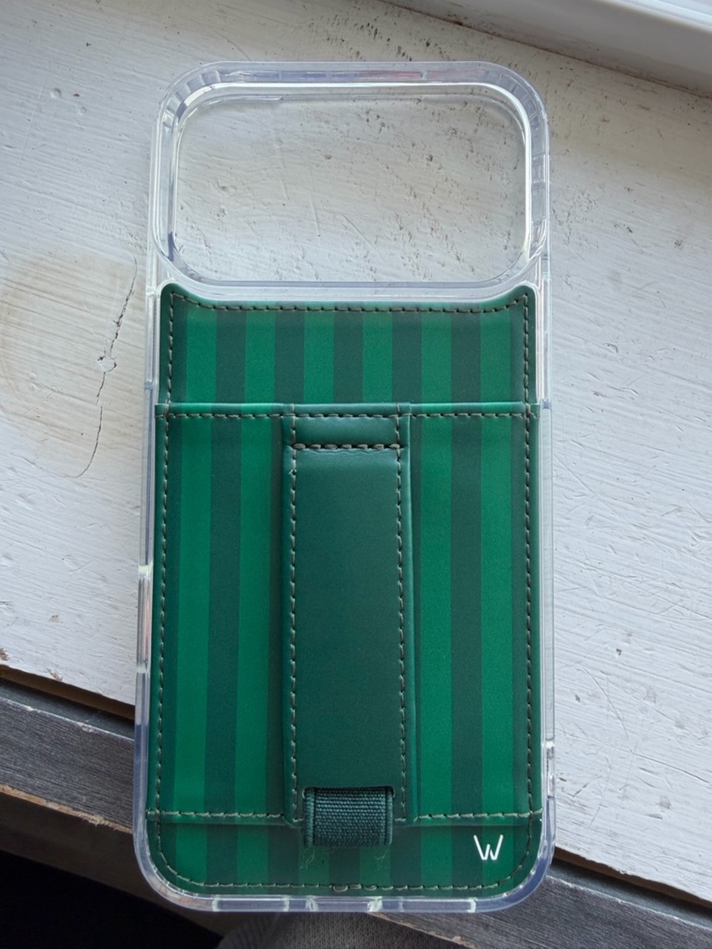 Green Stripe Phone Wallet Case with Grip Strap
